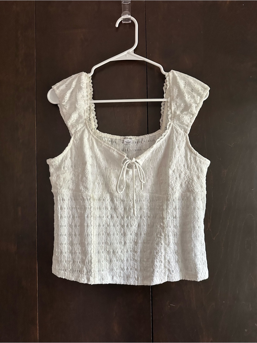 UO Kimchi Blue White Smocked Lace Tie-Front Crop Top